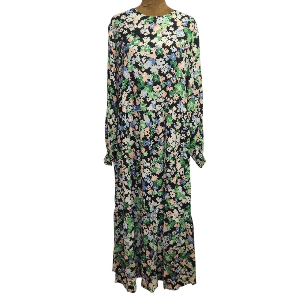 H&M Dress Womens M‎ Multicolour Floral Round Neck Long Sleeve Maxi Relaxed Fit - Picture 3 of 8